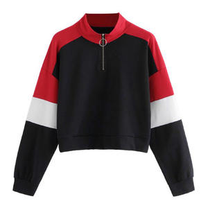 Sudadera deportiva de medio anillo para mujer, Sudadera corta con cuello acanalado y cremallera - Product Image 1