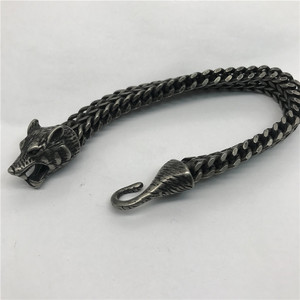 En Acier inoxydable Noir Loup Tête de Renard Charme Cubain Lien Chaîne Bracelet Pour Hommes - Product Image 2
