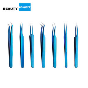Pinzas de extensión de pestañas de acero inoxidable japonesas profesionales azul hecho a mano preciso 45 grados sostenible con punta puntiaguda - Product Image 2