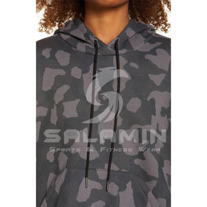 Sweat à capuche oversize gris vintage pour femme, imprimé sur mesure avec logo frontal, style streetwear, manches longues, décontracté, coupe-vent, en polaire, pour l'hiver - Product Image 2