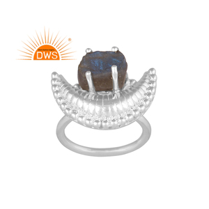 Plata de ley fina Labradorita natural Piedra preciosa Diseño de luna creciente Anillo apilable Fabricante de joyas - Product Image 1