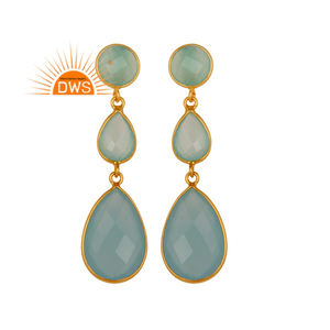 Pendientes Colgantes de Plata de Ley 925 con Calcedonia Natural Aqua de la Mejor Calidad 2026 para Mujer, Fabricante de Joyería - Product Image 1