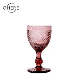 Çin cam toptan ucuz kırmızı kadeh şarap bardağı renkli Vintage kabartmalı su ve meyve suyu bardağı bardak kırılmaz şarap bardağı