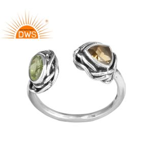 สไตล์วินเทจออกซิไดซ์925แหวนเงินผู้จัดจำหน่ายเครื่องประดับ Peridot และซิทรินแฮนด์เมดเงินออกแบบหันหน้าไปทางแหวน - Product Image 1