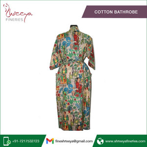 Ensemble de peignoirs à col en V 100% coton pour femmes marque privée imprimé fermeture à cordon longueur au genou vêtements de nuit d'hiver-pour le printemps été - Product Image 3