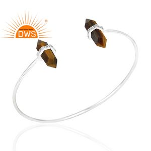 Trending-pulsera de plata de ley fina para mujer, brazalete ajustable de ojo de tigre Natural y Gema de CZ para mujer, fabricante de joyería - Product Image 3