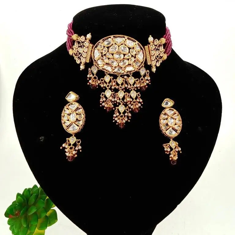 Indian Jewelry Choker Necklace Maang Tikka Earrings Bollywood Wedding Crystal Kundan Necklace Earrings Head Chain Set