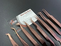 Pinzas para Extensión de Pestañas ASB de Acero Inoxidable Japonés Color Oro Rosa, Probadas a Mano, con Punta de Diamante, para Volumen, Fibra Sostenible