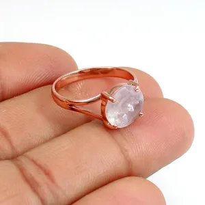 Solid 925 sterling silver ring natural rose quartz ring rose gold plated ring