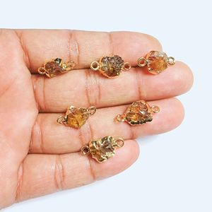 En Pierre Précieuse Citrine Or/Plaqué Argent Pierres Précieuses Brutes Naissance Double Caution Connecteur de Charme M-37 - Product Image 1