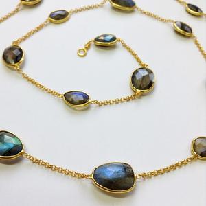 Ropa de uso diario, labradorita brillante chapada en oro, plata de ley 925, 90 cm Collar de cadena larga - Product Image 4