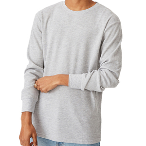 T-shirt homme manches longues en coton côtelé gris de haute qualité OEM, vente en gros, tissu 100% coton - Product Image 1