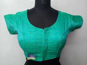 เสื้อเบลาส์สำหรับผู้หญิงลายจุดสำหรับงานปาร์ตี้ดีไซน์ใหม่ล่าสุดสีฟ้าเข้ม - Product Image 4