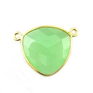 Conector colgante de doble bucle de Calcedonia Prehnita, abalorio de piedras preciosas chapadas en oro con corte facetado en forma de trillón para ajuste de joyería - Product Image 1