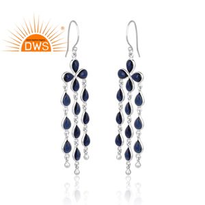 Boucles d'oreille, lustre et boucles d'oreilles, modèle de créateur, bijoux en corindon bleu, pierres précieuses, laiton plaqué argent, vente en gros, - Product Image 2