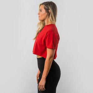Camiseta corta con estampado personalizado para mujer, ropa roja, venta al por mayor - Product Image 3