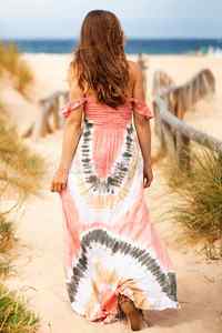 Boho ชุดเดรสมัดย้อมสไตล์ยิปซี,ชุดกระโปรงแขนพองเอวยางยืดแฟชั่นมัดย้อมสำหรับว่ายน้ำชายหาดฤดูร้อนชุดค็อกเทลโบโฮ - Product Image 2
