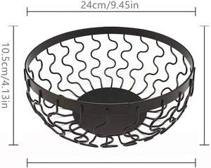 Handmade Modern Kitchen <b>Storage</b> <b>Basket</b> <b>Black</b> Iron Wire <b>with</b> Wicker and PC Fruit <b>Basket</b> Bowl - Product Image 2