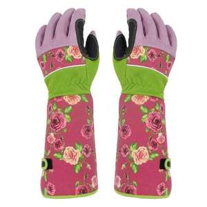Guantes de jardinería de cuero de manga larga Unisex personalizados Guantes de trabajo de seguridad resistentes a pinchazos y espinas con estampado floral - Product Image 2
