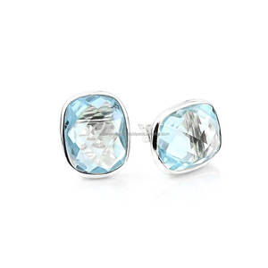 Boucles d'oreilles en argent sterling 925 avec topaze bleue et quartz, bijoux faits à la main en plaqué or - Product Image 2