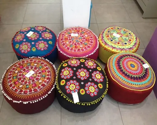 Modern designer handmade printed ottoman hand woven puff