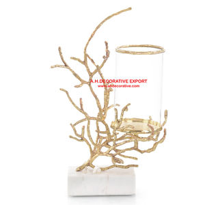 Soporte de diseño de acabado dorado de Metal, decoración de alta calidad con portavelas de luz en T de vidrio - Product Image 5