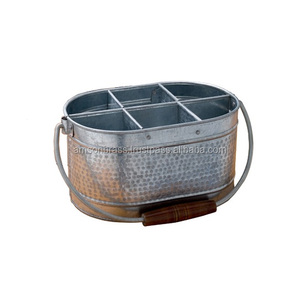 Decorative Utensils Holder with Wooden Handle Hammered <b>Cutlery</b> Holder Oval Shaped Cleaning - Product Image 1