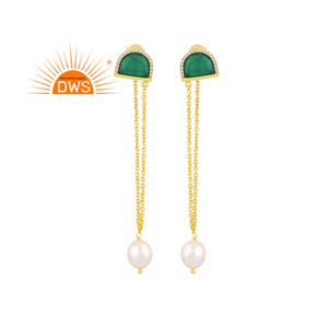 ต่างหูเงินแท้ 925 ประดับมุกธรรมชาติ คริสตัล และพลอยออนิกซ์สีเขียว สำหรับผู้หญิง จากผู้ผลิตเครื่องประดับ - Product Image 1