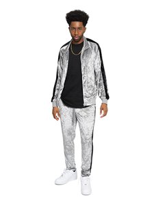 <b>Lounge</b> Wear Men's Velvet Zipper Tack Suits With Side Stripe Slim Fit 2 Piece Zip Up Front Enclosure Velour Stripped Sweat Suits - Product Image 2