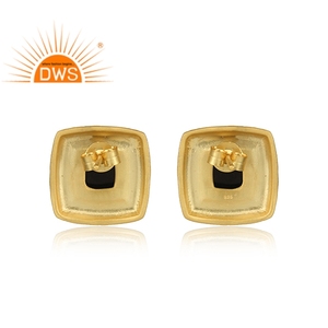 Indian Handcrafted Hammer Finish Black <b>Onyx</b> Silver Stud <b>Earring</b> Gold Plated <b>Earring</b> Wholesale Silver Stud <b>Earring</b> - Product Image 2