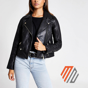 High-quality Cool Heavy Matte Winter Custom Zipper Motorcycle Leather <b>Jacket</b> For Women - Product Image 3