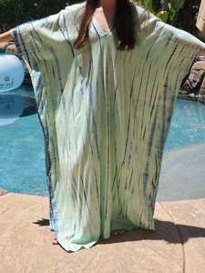 Caftan décontracté pleine longueur pour femmes motif tie dye tissé maillot de bain longueur au sol station balnéaire grande taille commande gratuite - Product Image 2