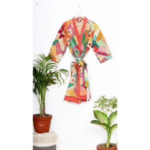 Kimono indien en coton Long Patchwork Kantha, robe de chambre Vintage fait à la main, manteau d'hiver pour femmes, vêtements de nuit - Product Image 1