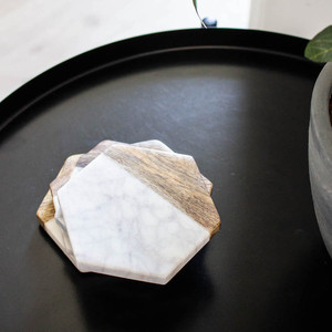 Eco-Friendly Round <b>White</b> Marble and Wood Cup Pad <b>Coaster</b> Set for Party Round <b>Coaster</b> Accessories Mats & Pads - Product Image 4