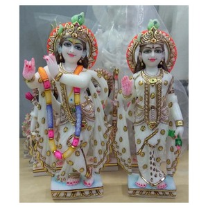 พิเศษที่ไม่ซ้ำกันหินอ่อนสีขาว Radha กฤษณะยืนประติมากรรม - Product Image 1