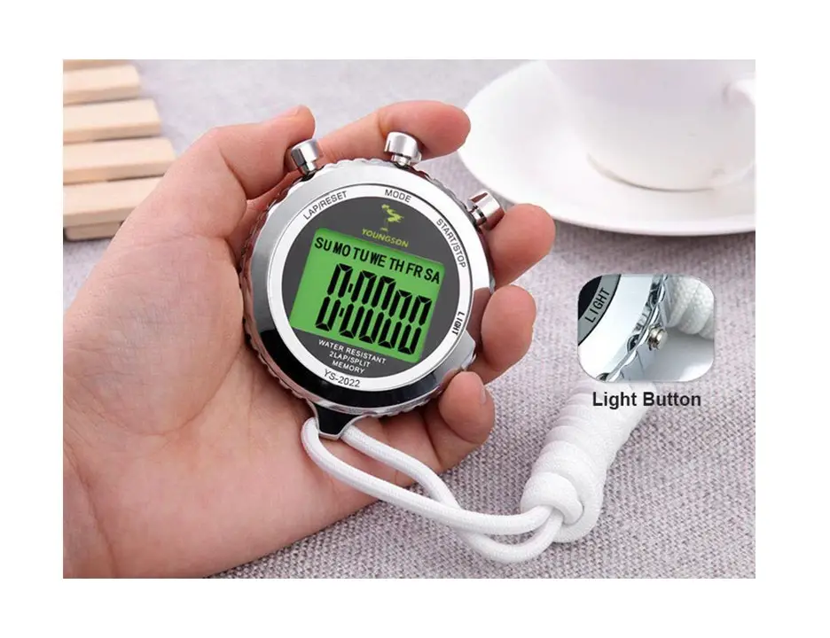 Fashion Silver Color EL Backlight Function Light Button Stopwatch