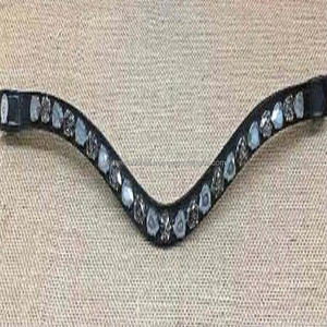 Bracelet fait à la main en cuir 100% véritable, sourcils de cheval en forme incurvée, avec de grandes perles et pierres de cristal transparent et boutons pour boucles - Product Image 2