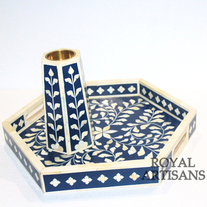 Premium Quality Bone Inlay Serving Tray With Box & Mubkhar Bakhoor Burner for Ramadam 2022