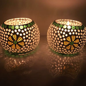 เชิงเทียนแก้วสีเขียวมรกต งานแฮนด์เมด สไตล์อเมริกัน ของตกแต่งบ้าน คริสต์มาส - Product Image 1