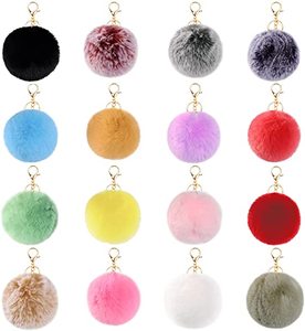 2025 신상품 도매 멀티컬러 퍼리 플러피 퍼프볼 8cm 인조 토끼털 폼폼 키체인 - Product Image 1