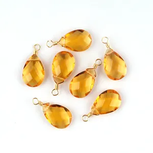 Unique jewelry supplies checker cut citrine quartz connector brass gold plated wire wrap gemstone connector diy making jewelry