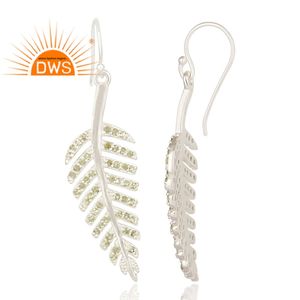 Pendientes Colgantes de Plata de Ley 925 al por Mayor, Joyería con Diseño de Hoja, Pendientes Colgantes con Piedra Preciosa de Peridoto Natural, Proveedor al por Mayor - Product Image 3