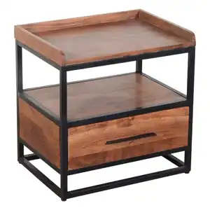 Furnitur kayu padat desain industri Modern dengan bingkai logam besi & meja belajar kayu untuk dekorasi ruang tamu