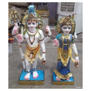 Handmade Beautiful Standing Marble Shiv Parvati Statue - Product Image 1