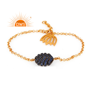 Bracelet en argent sterling plaqué or avec saphir bleu naturel pour femmes, fabricant de bijoux, collection classique - Product Image 1