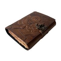 Blatt geprägtes Grimoire-Notizbuch aus echtem Leder mit brauner Farbe und hand gefertigtem, ungefüttertem Deckle Edge-Papier Bestes Geschenk für Männer und Frauen