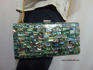 กระเป๋าคลัทช์โลหะลายหินมุกอะบาโลนเอฟเฟกต์รุ้ง - Product Image 6