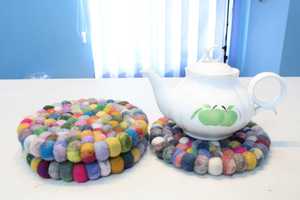 Lot de 3 tapis de table en feutre écologique faits à la main 20 CM tampons chauffants de cuisine en laine ronde multicolore Dessous de plat décoratifs - Product Image 6