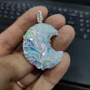 Colgante de luna creciente de obsidiana negra de la mejor calidad, alambre envuelto en cristales, luna creciente - Product Image 5