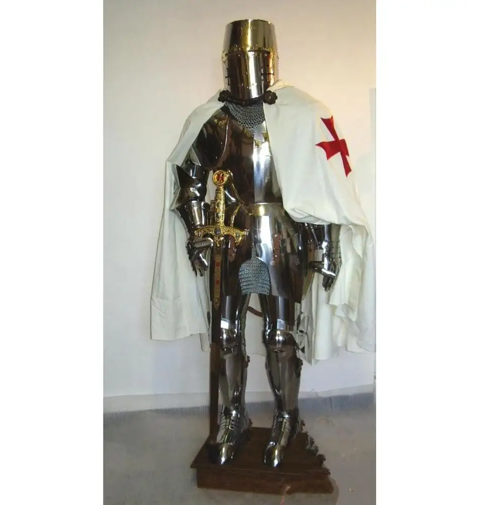 Средневековый рыцарь, костюм доспехов 15-го века, боевой полноразмерный доспех с деревянной подставкой